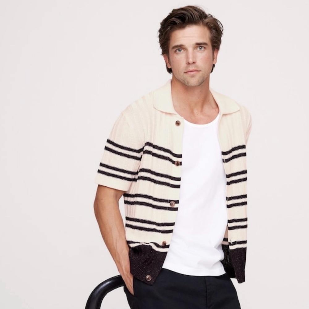NWT Banana Republic Cotton Linen Resort Polo Sweater Sz Large (#671585) - Picture 1 of 8